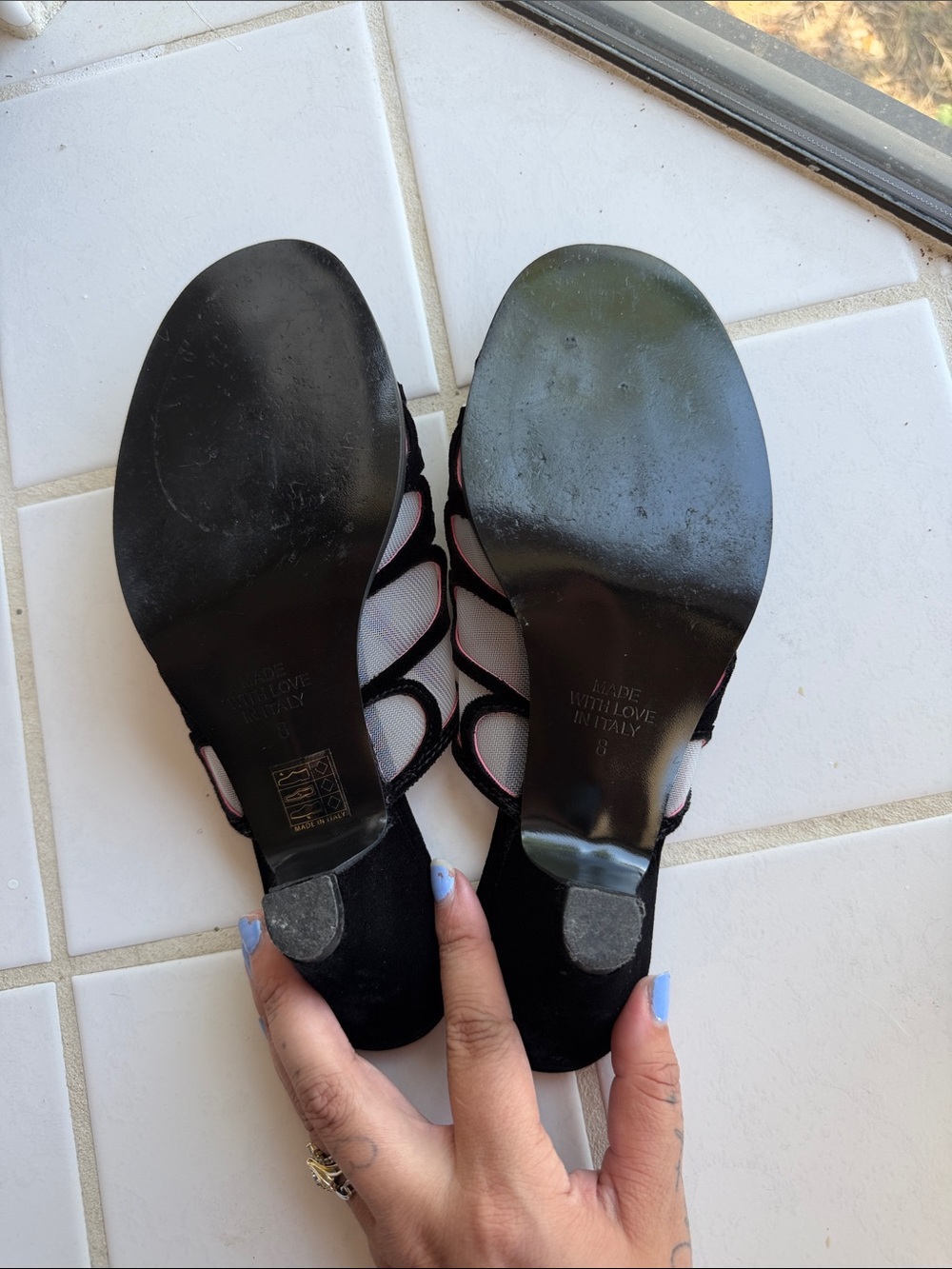 ✨RARE WITH BOX✨ Adele Black spider web Mesh Cutout Slide Mules with Red Insole - Picture 5 of 12